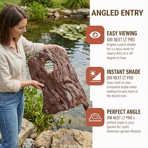 Driftwood Koi Sanctuary, Outdoor Pond Fish Refuge with Weighted Base, Natural Looking Hiding Shelter to Protect Goldfish and Koi from Herons - color: Imitation Wood