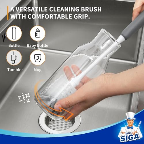 MR.SIGA Long Handle Bottle Brush, Flexible Scrub Brush for Water Bottles, Glasswares, Mugs, Gray, 2 Pack - color: Gray