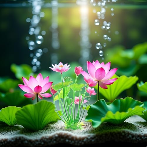Pink Artificial Water Plants, Artificial Lotus Fish Tank Ornament Aquarium Aquatics Grass Flower Simulation Wedding Favors Plastic Plastic Plants for Party Fish and Aquatic Pets Aquarium Décor
