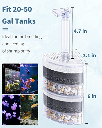 Pawfly Aquarium Corner Sponge Filter Quiet Small Fish Bio Foam Filter with Natural Stones Gravels and Ceramic Rings for Betta Fry Shrimp Fish Tanks up to 50 Gallons (Air Pump Not Included)