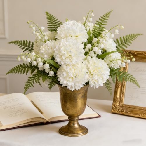 Kimura's Cabin 20Pcs Fake Chrysanthemum Artificial Flowers Silk Ball Flowers Faux Mums Flower with Stem for Wedding Party DIY Bouquets Arrangements Home Table Core Decoration Vase Fillers(White) - color: White Color