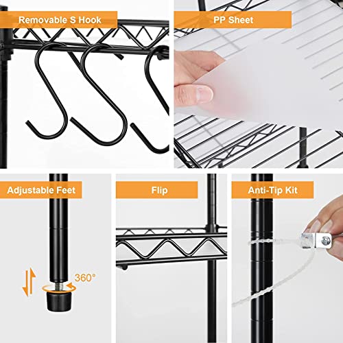 Best 4-Tier Wire Shelving - Black - Heavy Duty Shelf - Kitchen Storage Shelves, Wire Shelving Unit with Baskets Storage Rack Corner Shelf Shelving Adjustable Storage Shelf, 11.8" D x 15.7" W x 47" H - size: 4-Black Shelf