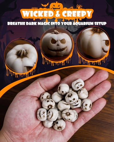 Uniclife 20 Pcs Halloween Mini Pumpkin Decorations, Halloween Fish Tank Decor, Spooky Smiling Face Mini Pumpkins, Jack-O'-Lantern Miniature Vase Fillers, White Resin Artificial Figurines - color: 20 Pcs Mini Pumpkin