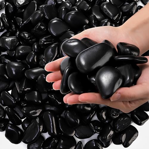 SOUJOY 15LBS Black River Rock, 1-2 Inch Pebbles for Plants, Natural Polished Decorative Stone for Landscaping Outdoor, Flower Bed Fish Tank Gravel Garden Home Decor