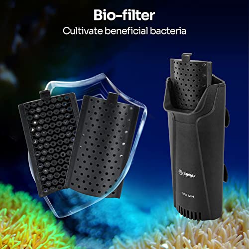 Yaubay Quiet Internal Aquarium Filter, 3-Stage Bio-Filtration Low-Level Waterfall Small Power Filter with Protective Grate for Up to 10 Gallon Fish Turtle Shrimp Tank Filtration (Filter) (Filter) - style: Filter