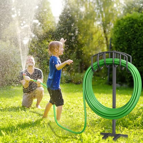 Garden Hose Holder, Detachable Metal Water Hose Holder Stand, Heavy Duty Freestanding Garden Hose Reel Rack and Hose Storage Organizer for Outside Yard