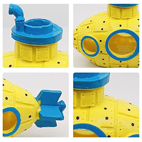 Fish Tank Decoration Craft Aquarium Ornament Pet Supplies Fish Shrimp Hiding Home Decoration Broken Submarine Design(Yellow)