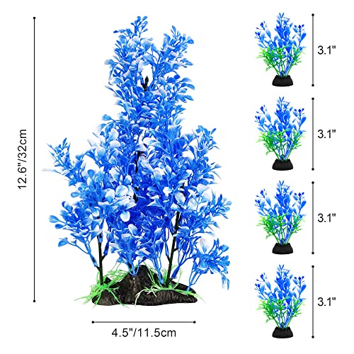 5 Pack Aquarium Plants, Blue Plastic Aquarium Tree Fish Tank Decor for Aquariums - color: Blue