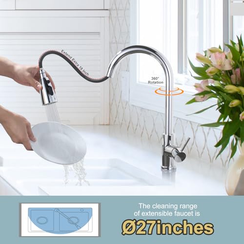 Chrome Kitchen Faucet with Sprayer, WOWOW Pull Down Kitchen Sink Faucet Stainless Steel Utility Sink Faucet with Deck Plate, Kitchen Tap for RV, Laundry, Bar - color: Chrome, style: Kitchen Faucet