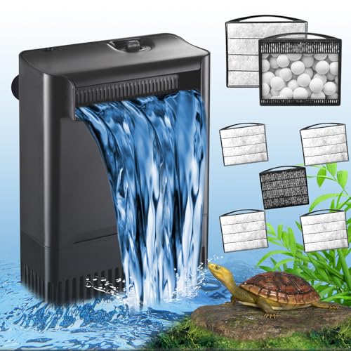 TARARIUM Turtle Tank Filter Aquarium Filter Power Adjustable 30-75 Gal. 290 GPH Large Internal Filter 3-Stage w/Replacement Media 4pcs Sponge Clip 1Pcs Ceramic Ball Plate Replacement for IX-120