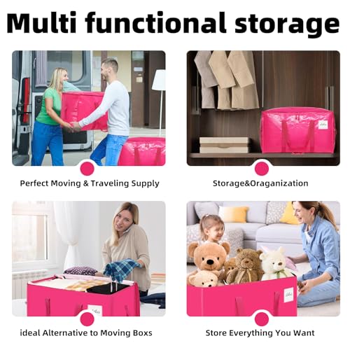 Moving Bags Heavy Duty Hot Pink – Large Packing Bags for Moving, Extra Large Storage Totes with Zippers and Handles - color: Hot Pink
