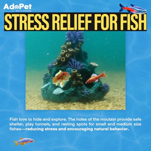 Colorful Resin Fish Tank Ornament with Multiple Hiding Spots, Safe Shelter for Small and Medium Aquariums, Stress-Relief Underwater Decor, Easy to Clean (Coral Reef)