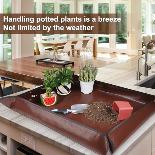 39.5"x 31.5" Large Repotting Mat for House Plant Transplanting and Potting Soil Control Portable Gardening Tray Plant Gifts for Plant Lovers - color: Brown, size: Large 39.5" x 31.5"