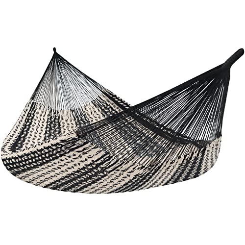 Sunnydaze Handwoven XXL Thick Cord Mayan Double Hammock for Outside - 625-Pound Capacity Heavy-Duty Outdoor Hammock - Black/Natural - color: Black/Natural
