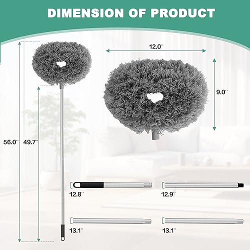 Ceiling Fan Cleaner Duster Reusable Microfiber Ceiling Fan Blade Cleaner Removable Duster with Extension Pole Adjusts 13 to 49.7 Inch for Cleaning Walls Bookshelves Furniture Door Window Top (Gray) - color: Gray