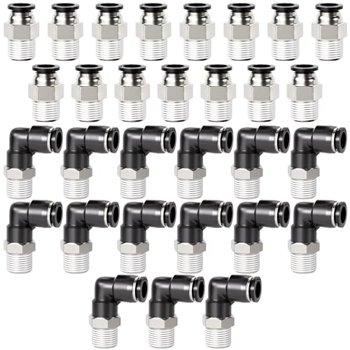 TAILONZ PNEUMATIC Elbow and Straight Combination 1/4 Inch Tube OD x 1/8 Inch NPT Thread Push to Connect Fittings PC-1/4-N1+PL-1/4-N1(Pack of 30) - size: 1/4"OD x 1/8"NPT