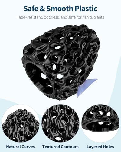 Uniclife Shrimp Cave, Shrimp Hides for Aquarium, Realistic Plastic Aquarium Coral Rock Decorations with Suction Cup, Betta Hideout Tank Accessories for Fish Tank Decor, Hiding & Resting, Black - color: Black