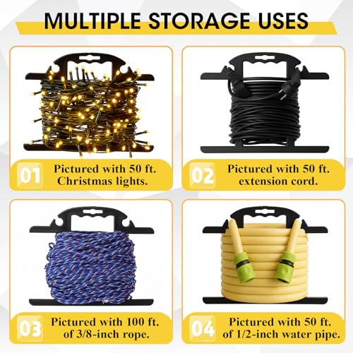 Ripeng 2 Pcs Heavy Duty Extension Cord and Hose Reel with Carrying Handle, Durable ABS H-shape Design Fits 100ft Cord Cable or Water Hose, 50ft Soaker Tube Management (Black) - color: Black