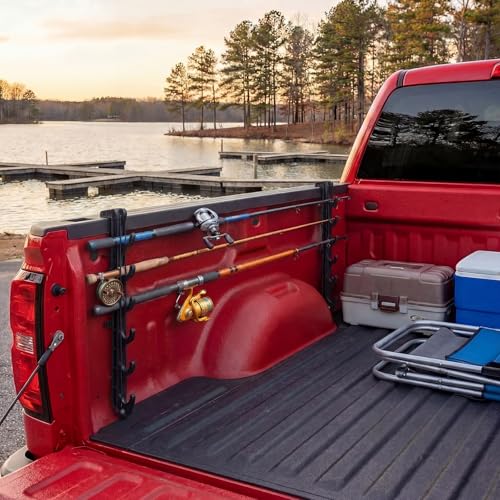 2 Sets Truck Bed Fishing Rod Holder, Holds 4 Rods, Fits 2.36" Thick Rails, Easy Install Kayak & Fly Rod Storage Rack - color: Black, style: 6 Holes