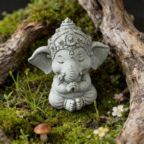 livelyfish Small Elephant Statue Sandstone Figurine Hindu Meditation Buddha Sculpture for Fish Tank Aquarium Decoration (B) - color: B