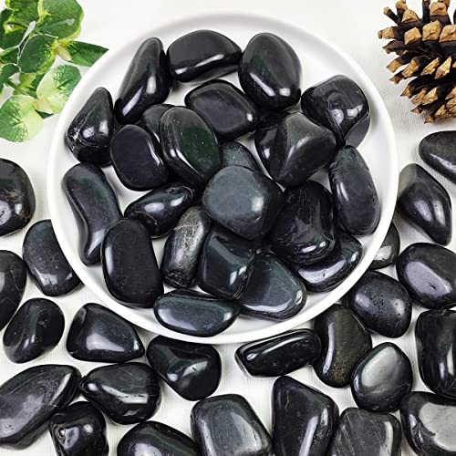 YISZM 20lbs Black Pebbles for Plants, 1-2 Inch High Polished Natural River Rocks for Landscaping, Decorative Stones Vase Filler Fish Tank Aquariums Garden Outdoor and Indoor DIY - color: Black, size: 20 Pounds