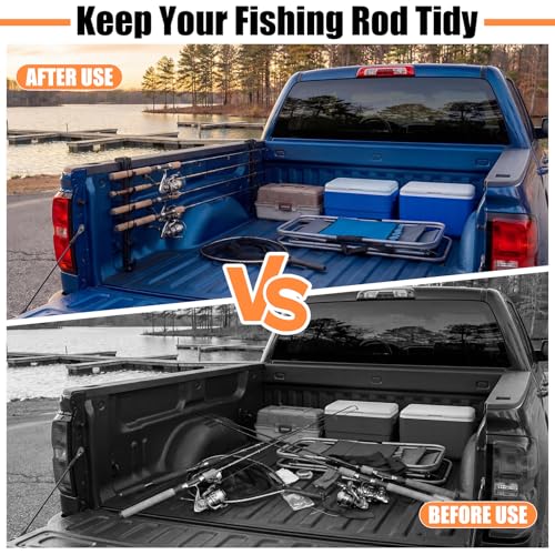 2 Sets Truck Bed Fishing Rod Holder, Holds 4 Rods, Fits 2.36" Thick Rails, Easy Install Kayak & Fly Rod Storage Rack - color: Black, style: 6 Holes
