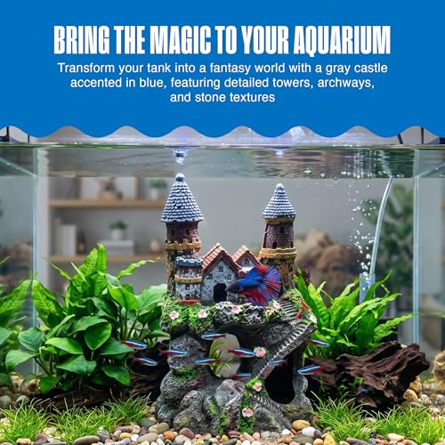 Penn-Plax Age-of-Magic Enchanted Castle Aquarium Decoration – Safe for Freshwater and Saltwater Fish Tanks – Small - size: Small