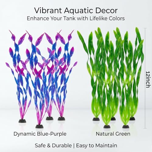 RAINFLOW Artificial Aquarium Plants Decorations - 10Pcs Green & Purple Tall Artificial Seaweed Fish Tank Decorations,Aquarium Decor Set,Plastic Plants Betta Fish Tank Accessories