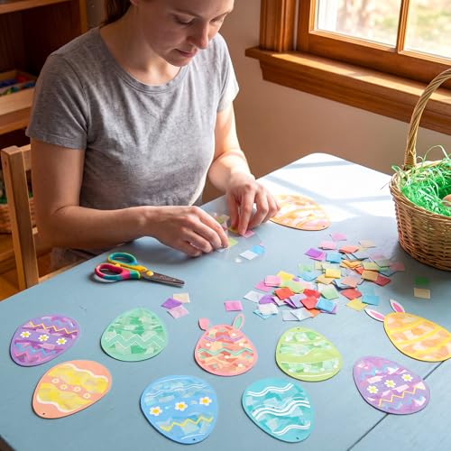 Renbuzhu 48PCS Easter Crafts Bulk: Eggs Paper Suncatchers DIY Kit for Activities Decorations, Window Stained Glass Effect Art Ornaments - style: easter egg