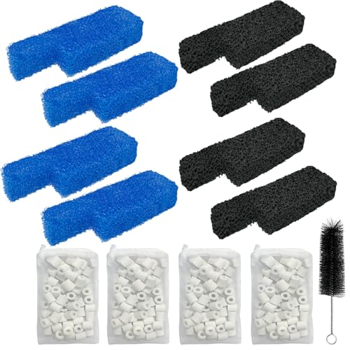 Aquarium Media Maintenance Kit Compatible with Seachem Tidal 35 Gallon Power Filters, Includes 4 Packs Ceramic Rings, 4 Packs Blue Foam Filters and 4 Packs Carbon Sponge Filters - size: Seachem Tidal 35 Series
