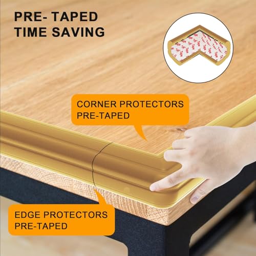 8 Pack Large Table Corner Protector for Kids, Baby Proofing Soft Rubber Foam Cushion Corner Covers, Heavy-Duty Corner Bumper Guards for Furniture Stair Cabinet Fireplace - Pre-Taped, Light Brown - color: Light Brown