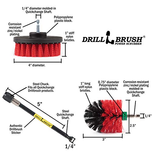 Cleaning Kit with Extension - Outside Patio and Deck Brush - Rust Tool Remover Brush - Concrete Swimming Pools Cleaner - Garden Fountain Brush Cleaner - Monuments and Headstones Restoration Brushes - color: Red