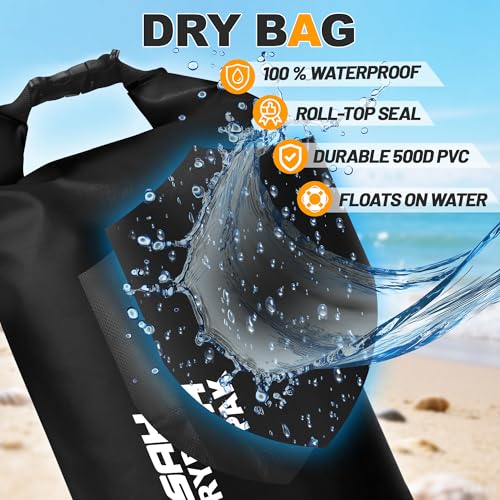 Waterproof Dry Bag, 5L/10L/20L/30L/40L Roll Top Lightweight Storage Backpack with Phone Case for Women & Men, Floating Waterproof Sack for Travel, Swimming, Kayaking, Paddle Board, Camping & Beach - color: BLACK, size: 30L