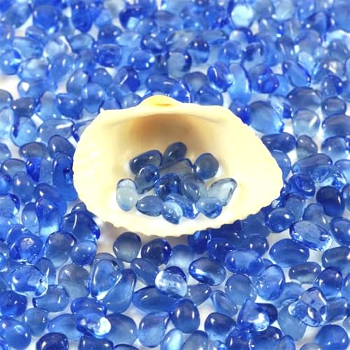 1 Lb (460 g) Light-Blue Sea Glass Stones Irregular Rainbow Glass Pebble Decorative Rock Quartz Tumbled Gemstone Chips for Aquarium Decoration/Vase Filler/Jewelry Making/Handwork Craft/Gems Display - color: Light Blue