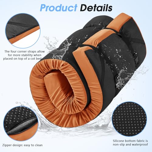CYMULA 3 Inch Memory Foam Camping Pad, Camping Essentials Roll Up Floor Mat for Car Camping, Cot, Tent, Truck, Travel and Guest Use, Non-Slip Waterproof Bottom, Removable Cover - color: BROWN, size: Twin XL:80*38*3