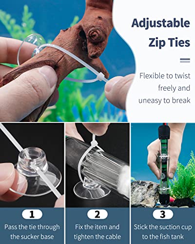 Pawfly 40 Pack Aquarium Suction Cups with Clips and Adjustable Zip Ties Cables Fish Tank Tools for Binding Moss Holding Airline Tubing Decorations Shrimp Nests and Reptile Hammocks
