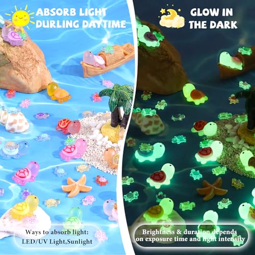 TINKRSTUFF 160PCS Mini Resin Animals Colorful Tiny Turtles Glow in Dark, Miniature Figures to Hide, Little Animal Small Figurines for Desk Garden Landscape Aquarium Ornaments Crafts & Decor - color: Mini+small Turtle-160pcs