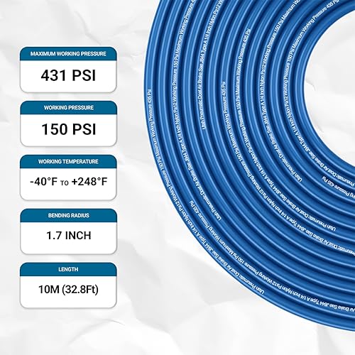 Utah Pneumatic 1/4" DOT Air Line SAE J844 PA12 Nylon Tubing for Air Suspension, Industrial Automation, Workshop Air Systems, Misting & Fluid Transfer, Blue - 10 Meters (32.8ft) - color: Blue, size: 1/4" x 32.8 Feet