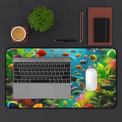 Vibrant Colorful Fish in Aquarium Desk Mat - Premium Smooth Surface with Rubber Base - size: 12" × 22"
