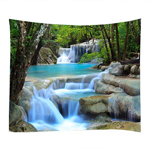 WODEJIA Forest Waterfall Fabric Tapestry Decorative Wall Art Tablecloth Bedspread Picnic Blanket Beach Throw Blanket Multifunctional for Bedroom Dormitory Living Room Hanging 79 x 59 Inches - color: Forest Waterfall Water, size: 79"L x 59"W