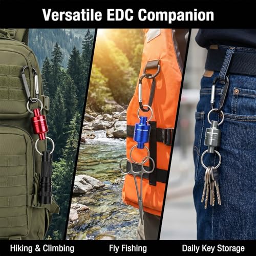 Magnetic Net Release for Fly Fishing, Aluminum Magnetic Quick Release Keychain, Fly Fishing Net Magnet Holder Retractor with Carabiner