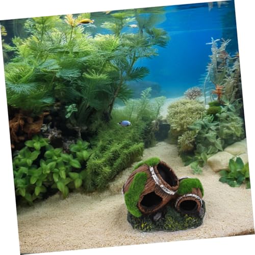 Resin Aquarium Barrel Ornament Fish Tank Broken Barrel Decoration Shrimp Hideout Shelter Realistic Fish Tank Decor for Betta and Aquarium Pets