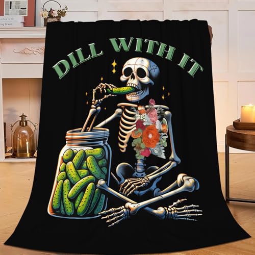 Pickle Skeleton Blanket for Girls Kids Women Adults Soft Cozy Flannel Fleece Funny Pickles Skull Throw Blankets Gifts Warm Fluffy Plush Decor for Couch Sofa 60"x50" - color: Pickled Skull, size: 60"x50"