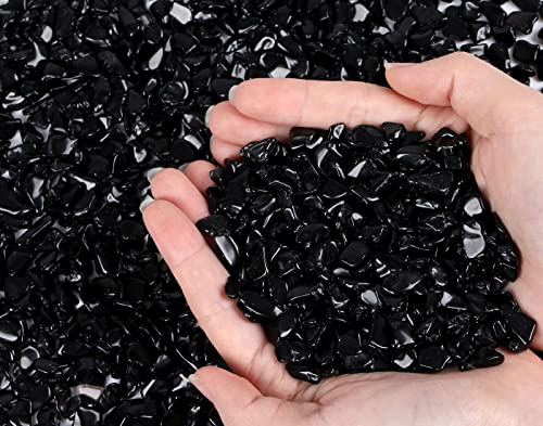 1lb Obsidian Crystal Aquarium Gravel Polished Tumbled Stones Irregular Shaped Crystal Chips Bulk Natural Gemstone Rocks Vase Filler Fish Tank Gravel Home Decoration (450 Gram) - color: Black- Obsidian, size: 1 Pound-（0.28"-0.35"）