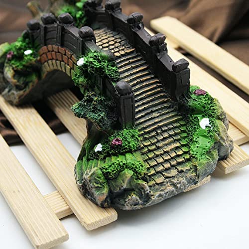 1pc Magical Aquarium Resin Decoration Colorful Bridge Pavilion Tree Rockery for Fish Tank, Fish Tank