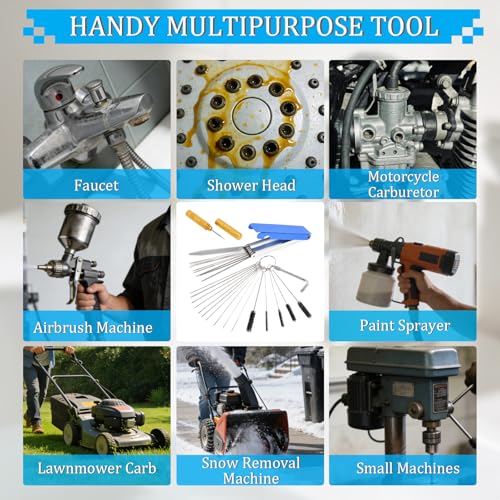 Carburetor Cleaning Kit, 13 Stainless Steel Wires, 10 Needles, 5 Nylon Brushes, 1 Pick, Torch Tip Cleaner Tool For Motorcycle, Lawnmower, Atv, Chainsaw, Spray Gun, Small Engine