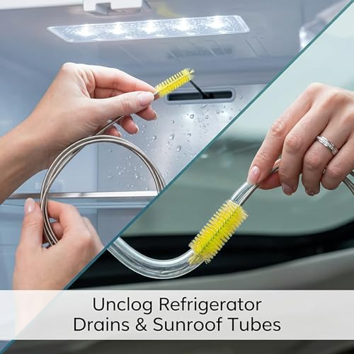 67" Flexible Drain Brush Set, Double Ended Long Hose Pipe Cleaner with 2 Pcs 8.2" Straw Cleaning Brushes, Nylon Tube Cleaner Tool for Refrigerator Defrost, Aquarium Filter, Sink Drain - color: Yellow