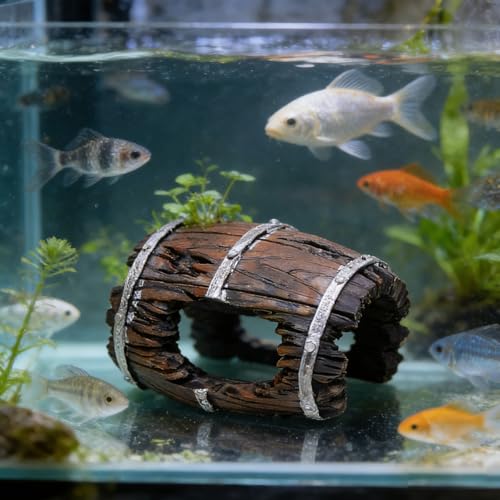 Aquariums Decoration Resins Barrels Simulation Small Wine Barrels Decoration for Fishes Tanks and Reptiles Habitats Reptiles Hide Cave