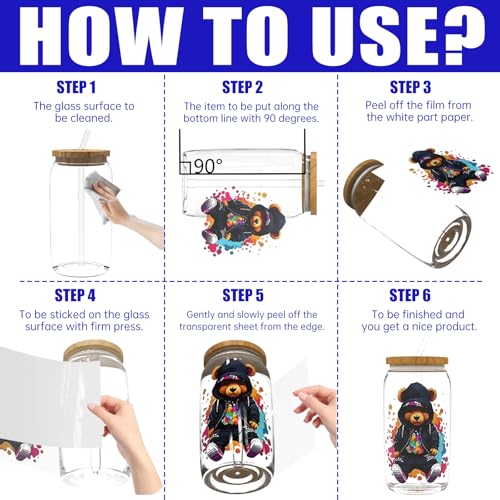 UV DTF Cup Wrap for 16oz Glass, 12 Sheets Street Style Bear Transfer Stickers, Rub on Transfers for Cup Tumbler - style: Street Style Bear