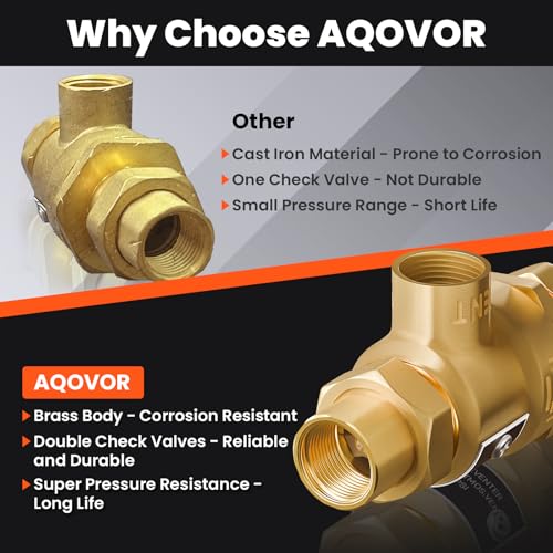 1/2" 9D-M3 Backflow Preventer, Brass Dual Check Valve with Intermediate Atmospheric Vent, 1/2 Inch back flow preventer valve Female Union, Vertical or Horizontal Install